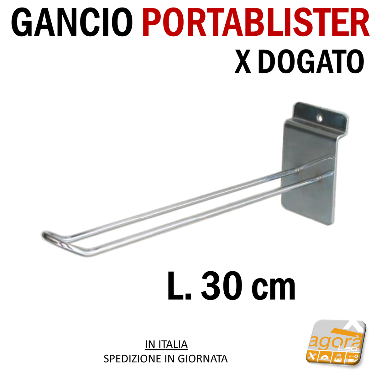 5pz GANCI GANCIO PORTABLISTER 30 CM CROMATI X PANNELLO DOGATO ATTREZZA –