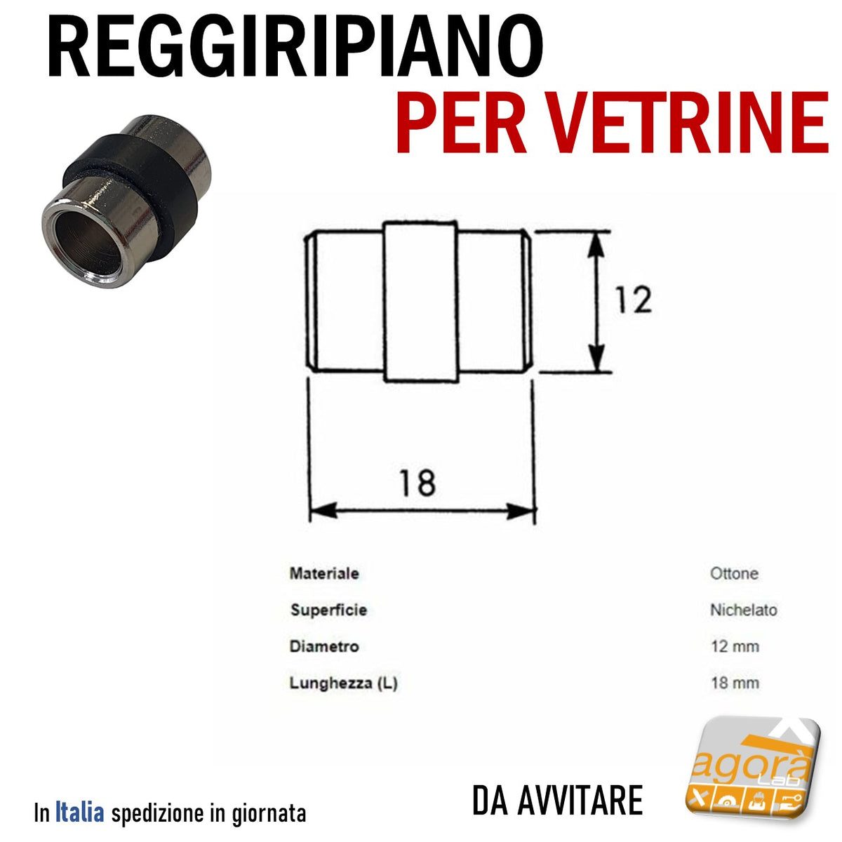 10Pz REGGIRIPIANO (PERNO) PER VETRINE E RIPIANI CON GOMMA DIAM.12X18 R –