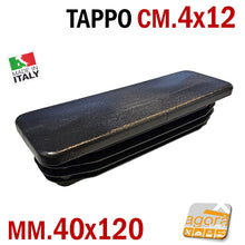 Load image into Gallery viewer, TAPPO RETTANGOLARE mm 40x120 NERO PUNTALE PLASTICA cm 4x12 SOTTOPIEDE ALETTATO TAPPI NERI 10pz 120x40mm cm 12 x 4
