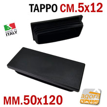 Carica l&#39;immagine nel visualizzatore di Gallery, TAPPO RETTANGOLARE mm 50x120 NERO PUNTALE PLASTICA cm 5x12 SOTTOPIEDE ALETTATO TAPPI NERI disponibile
