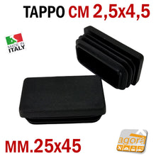 Load image into Gallery viewer, TAPPO RETTANGOLARE mm 25x45 NERO PUNTALE PLASTICA cm 2,5x4,5 SOTTOPIEDE ALETTATO TAPPI NERI 45x25mm tappino con alette per tubolare
