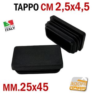 TAPPO RETTANGOLARE mm 25x45 NERO PUNTALE PLASTICA cm 2,5x4,5 SOTTOPIEDE ALETTATO TAPPI NERI 45x25mm tappino con alette per tubolare