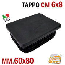 Load image into Gallery viewer, TAPPO RETTANGOLARE mm 60x80 NERO PUNTALE PLASTICA cm 6x8 SOTTOPIEDE ALETTATO TAPPI NERI  80x60mm cm 8x6 belli
