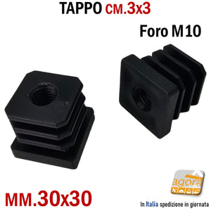 TAPPO QUADRATO 30x30mm FORO FILETTATO M10 NERI cm 3x3 TAPPI SOTTOPIEDE 