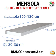 Carica l&#39;immagine nel visualizzatore di Gallery, MENSOLA SU MISURA SPESSORE 30 MM PROFONDITA  DA 20 A 30  CM PER SUPPORTI INVISIBILI REGOLABILI
