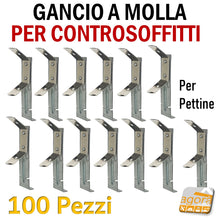 Carica l&#39;immagine nel visualizzatore di Gallery, GANCIO CON MOLLA PER PROFILO A SCATTO SOFFITTO CARTONGESSO PETTINE CONTROSOFFITTO SOSPENSIONE CTG
