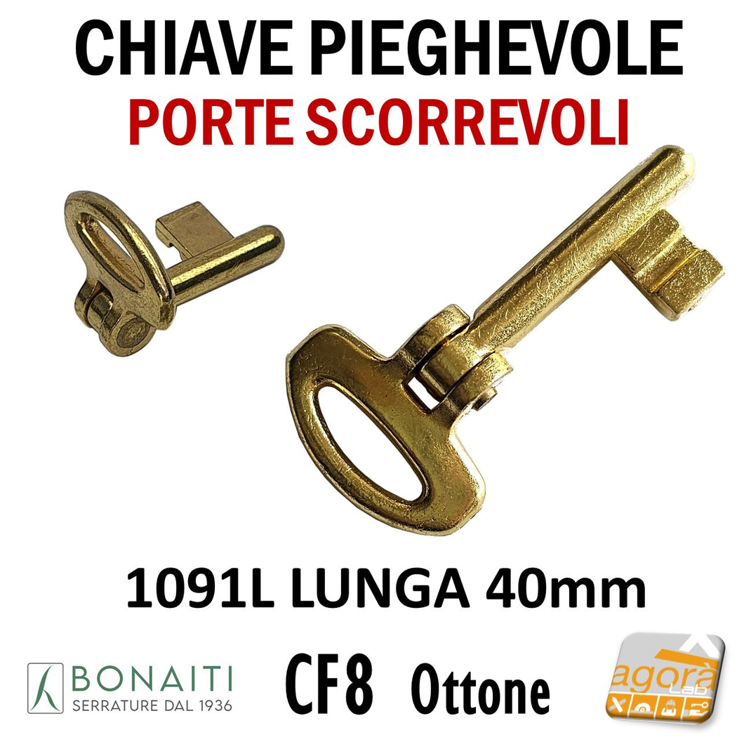 CHIAVE PIEGHEVOLE SNODATA X SERRATURE A GANCIO X PORTE SCORREVOLI BONAITI CF8 PATENT LUNGA 1091L ottone 4C1091L033 chiavi ottonate