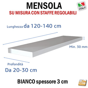 CUSTOM SHELF 30 MM THICKNESS DEPTH FROM 20 TO 30 CM FOR ADJUSTABLE INVISIBLE SUPPORTS