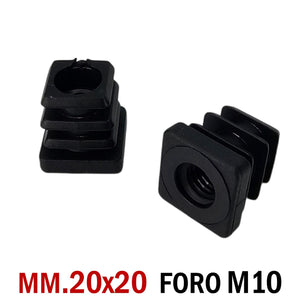 TAPPO QUADRATO 20x20mm FORO FILETTATO M10 NERO cm 2x2 TAPPI SOTTOPIEDE per mettere la ruota