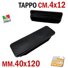 Load image into Gallery viewer, TAPPO RETTANGOLARE mm 40x120 NERO PUNTALE PLASTICA cm 4x12 SOTTOPIEDE ALETTATO TAPPI NERI 10pz 120x40mm cm 12 x 4 alta qualità
