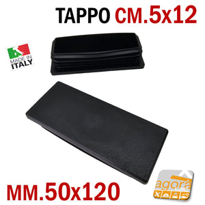 TAPPO RETTANGOLARE mm 50x120 NERO PUNTALE PLASTICA cm 5x12 SOTTOPIEDE ALETTATO TAPPI NERI professionale alta qualità