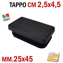 Load image into Gallery viewer, TAPPO RETTANGOLARE mm 25x45 NERO PUNTALE PLASTICA cm 2,5x4,5 SOTTOPIEDE ALETTATO TAPPI NERI 45x25mm cappucci professionale
