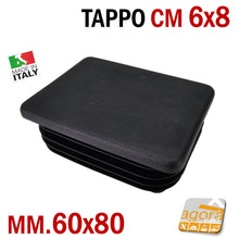 Load image into Gallery viewer, TAPPO RETTANGOLARE mm 60x80 NERO PUNTALE PLASTICA cm 6x8 SOTTOPIEDE ALETTATO TAPPI NERI  80x60mm cm 8x6 alta qualità
