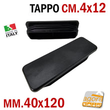 Load image into Gallery viewer, TAPPO RETTANGOLARE mm 40x120 NERO PUNTALE PLASTICA cm 4x12 SOTTOPIEDE ALETTATO TAPPI NERI 120x40mm cm 12 x 4
