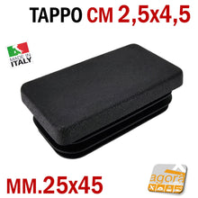 Load image into Gallery viewer, TAPPO RETTANGOLARE mm 25x45 NERO PUNTALE PLASTICA cm 2,5x4,5 SOTTOPIEDE ALETTATO TAPPI NERI 10pz
