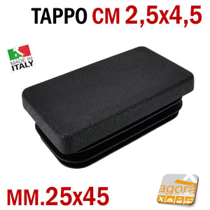 TAPPO RETTANGOLARE mm 25x45 NERO PUNTALE PLASTICA cm 2,5x4,5 SOTTOPIEDE ALETTATO TAPPI NERI 10pz