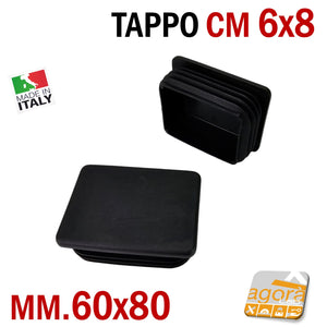 TAPPO RETTANGOLARE mm 60x80 NERO PUNTALE PLASTICA cm 6x8 SOTTOPIEDE ALETTATO TAPPI NERI  80x60mm cm 8x6 inserto per tubolari giardino carpenteria