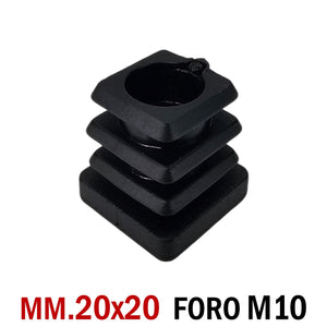 TAPPO QUADRATO 20x20mm FORO FILETTATO M10 NERO cm 2x2 TAPPI SOTTOPIEDE per rotella