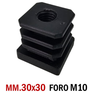 TAPPO QUADRATO 30x30mm FORO FILETTATO M10 NERO cm 3x3 TAPPI SOTTOPIEDE