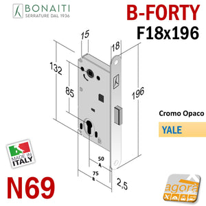 SERRATURA PORTA INTERNA MAGNETICA B-FORTY BONAITI N69 YALE FRONTALE 18X196MM E50 I85 misure