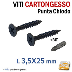 viti cartongesso nere punta chiudo vite ctg x fissaggio lastre compreso inserto bit professionali 25mm