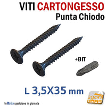 Load image into Gallery viewer, viti cartongesso nere punta chiudo vite ctg x fissaggio lastre compreso inserto bit professionali per doppia lastra 35 mm
