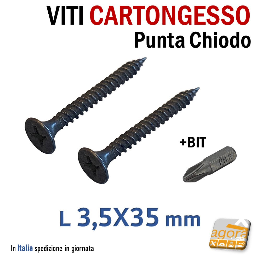 viti cartongesso nere punta chiudo vite ctg x fissaggio lastre compreso inserto bit professionali per doppia lastra 35 mm