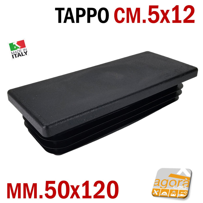 TAPPO RETTANGOLARE mm 50x120 NERO PUNTALE PLASTICA cm 5x12 SOTTOPIEDE ALETTATO TAPPI NERI