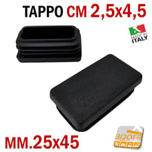 Load image into Gallery viewer, TAPPO RETTANGOLARE mm 25x45 NERO PUNTALE PLASTICA cm 2,5x4,5 SOTTOPIEDE ALETTATO TAPPI NERI 45x25mm tappino con alette per tubolari giardino belli
