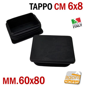 TAPPO RETTANGOLARE mm 60x80 NERO PUNTALE PLASTICA cm 6x8 SOTTOPIEDE ALETTATO TAPPI NERI  80x60mm cm 8x6 professionali