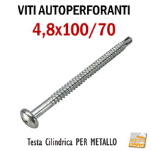 Load image into Gallery viewer, viti professionali per metallo autoforanti autoperforanti zincate testa cilindrica a croce lunghe 100mm 10cm
