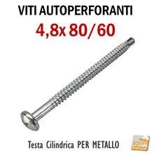 Load image into Gallery viewer, viti professionali per metallo autoforanti autoperforanti zincate testa cilindrica a croce lunghe 4.8x80mm lunga 8cm 4,8x80/60 professionale
