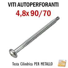 Load image into Gallery viewer, viti professionali per metallo autoforanti autoperforanti zincate testa cilindrica a croce lunghe 4.8x90mm
