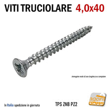 Load image into Gallery viewer, VITI LEGNO TESTA SVASATA TRUCIOLARE-MDF PZD 4,0X40 VITE TPS ZNB 200pz vite per truciolati professionale alta qualità
