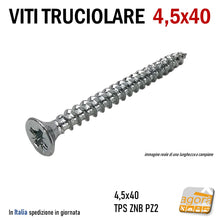 Load image into Gallery viewer, VITI LEGNO TESTA SVASATA TRUCIOLARE-MDF PZD 4,5X40 VITE TPS ZNB 200pz vite per truciolati professionale alta qualità
