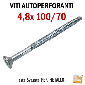 viti auforanti autoperforante autoperforanti lunghe 4.8x100mm 10cm in acciaio zincato testa svasata piana