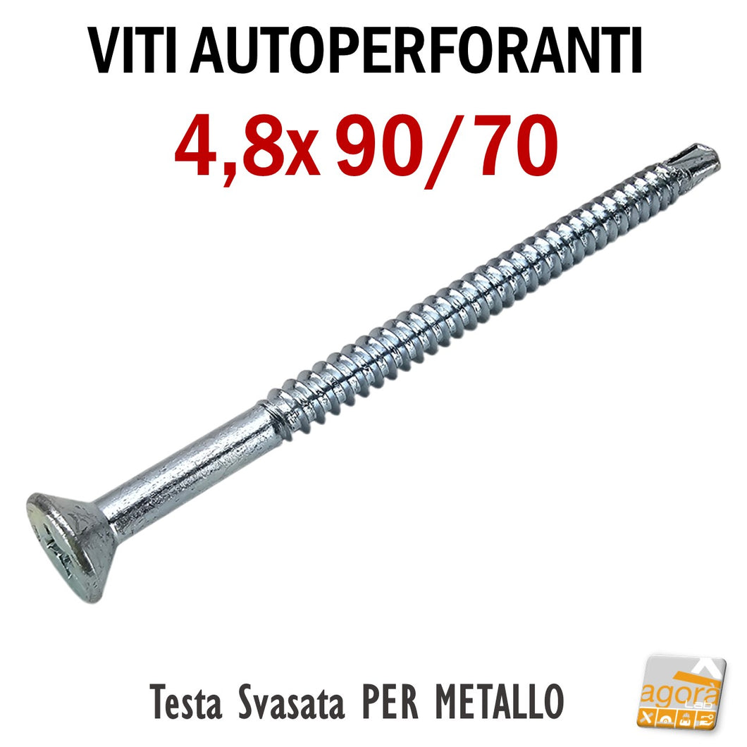 viti autoperforanti testa piana svasata TPS zincate lunghe 4.8x90mm lunghezza 9cm professionali testa a croce