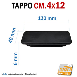 TAPPO RETTANGOLARE mm 40x120 NERO PUNTALE PLASTICA cm 4x12 SOTTOPIEDE ALETTATO TAPPI NERI 10pz 120x40mm cm 12 x 4 cappucci professionali