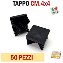 Load image into Gallery viewer, tappi quadrati neri in plastica con alette per tubolari in ferro 4x4cm 40x40mm
