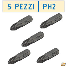 Carica l&#39;immagine nel visualizzatore di Gallery, INSERTO BIT PH2 PER VITI METALLO 1/4&quot;x25mm PHILIPS HQ PER AVVITATORE professionale alta qualità robusto
