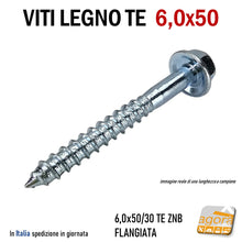 Load image into Gallery viewer, VITI x LEGNO testa esagonale TE FLANGIATA TESTA ESAGONO D 6,0X50 VITE ZNB CON RONDELLA INTEGRATA testa concava incavata per rondelle inox con guarnizione gomma ermetica per coperture tetti
