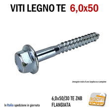 Load image into Gallery viewer, VITI LEGNO TE FLANGIATA TESTA ESAGONO D 6,0X50 VITE ZNB CON RONDELLA INTEGRATA testa concava incavata per rondelle inox con guarnizione gomma ermetica per coperture tetti
