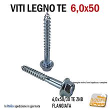 Load image into Gallery viewer, VITI LEGNO TE FLANGIATA TESTA ESAGONO D 6,0X50 VITE ZNB CON RONDELLA INTEGRATA testa concava incavata per rondelle inox con guarnizione gomma ermetica per coperture tetti lunghezza 5 cm
