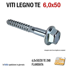 Load image into Gallery viewer, VITI LEGNO TE FLANGIATA TESTA ESAGONO D 6,0X50 VITE ZNB CON RONDELLA INTEGRATA testa concava incavata per rondelle inox con guarnizione gomma ermetica per coperture tetti per travi e listelli di legno
