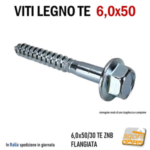 VITI LEGNO TE FLANGIATA TESTA ESAGONO D 6,0X50 VITE ZNB CON RONDELLA INTEGRATA testa concava incavata per rondelle inox con guarnizione gomma ermetica per coperture tetti per travi e listelli di legno