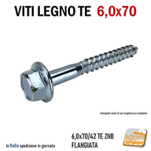 Load image into Gallery viewer, VITI LEGNO TE FLANGIATA TESTA ESAGONO D 6,0X70 VITE ZNB CON RONDELLA INTEGRATA testa concava incavata per rondelle inox con guarnizione gomma ermetica per coperture tetti lunghezza 7 cm
