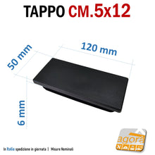 Carica l&#39;immagine nel visualizzatore di Gallery, TAPPO RETTANGOLARE mm 50x120 NERO PUNTALE PLASTICA cm 5x12 SOTTOPIEDE ALETTATO TAPPI NERI pronta consegna
