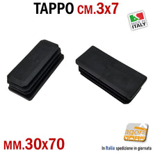 Load image into Gallery viewer, TAPPI ALETTATI 70x30 SOTTOPIEDE RETTANGOLARE mm 30x70 NERO PUNTALE PLASTICA cm 7x3 SOTTOPIEDE ALETTATO TAPPI NERI
