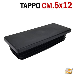 TAPPO RETTANGOLARE mm 50x120 NERO PUNTALE PLASTICA cm 5x12 SOTTOPIEDE ALETTATO TAPPI NERI cappucci per tubolari tubolare giardino carpenteria