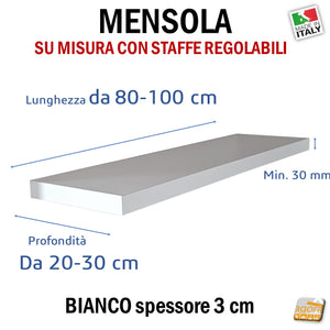 CUSTOM SHELF 30 MM THICKNESS DEPTH FROM 20 TO 30 CM FOR ADJUSTABLE INVISIBLE SUPPORTS